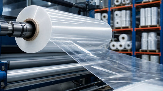 Industrial roll of protective polyethylene film in a manufacturing facility